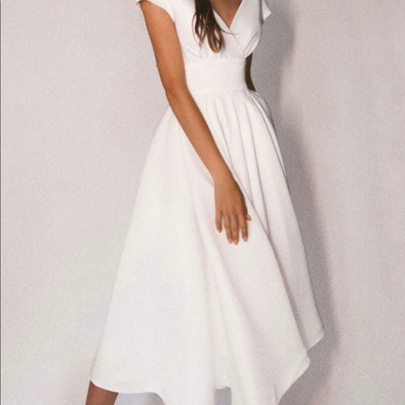 White A-Line Midi Dress with Flutter Sleeves - Picture 1 of 4